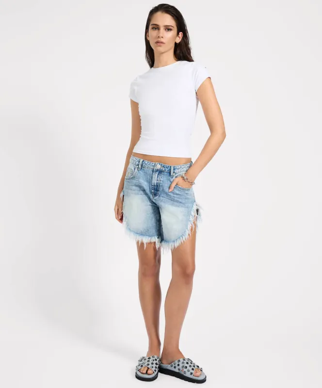 Frankies Low Waist Long Length Denim Shorts - Sunset Blue sold by One Teaspoon