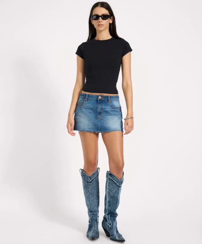 Sloane Low Waist Denim Mini Skirt - Pacifica Blue sold by One Teaspoon