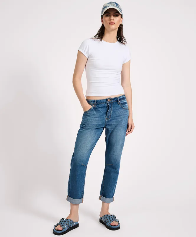 Saints Low Waist Boyfriend Denim Jeans - Pacifica Blue sold by One Teaspoon