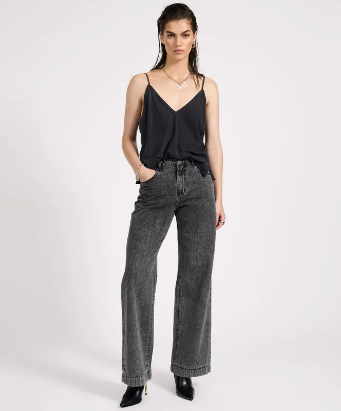 Jackson Mid Waist Wide Leg Denim Jeans - Worn Black sold by One Teaspoon