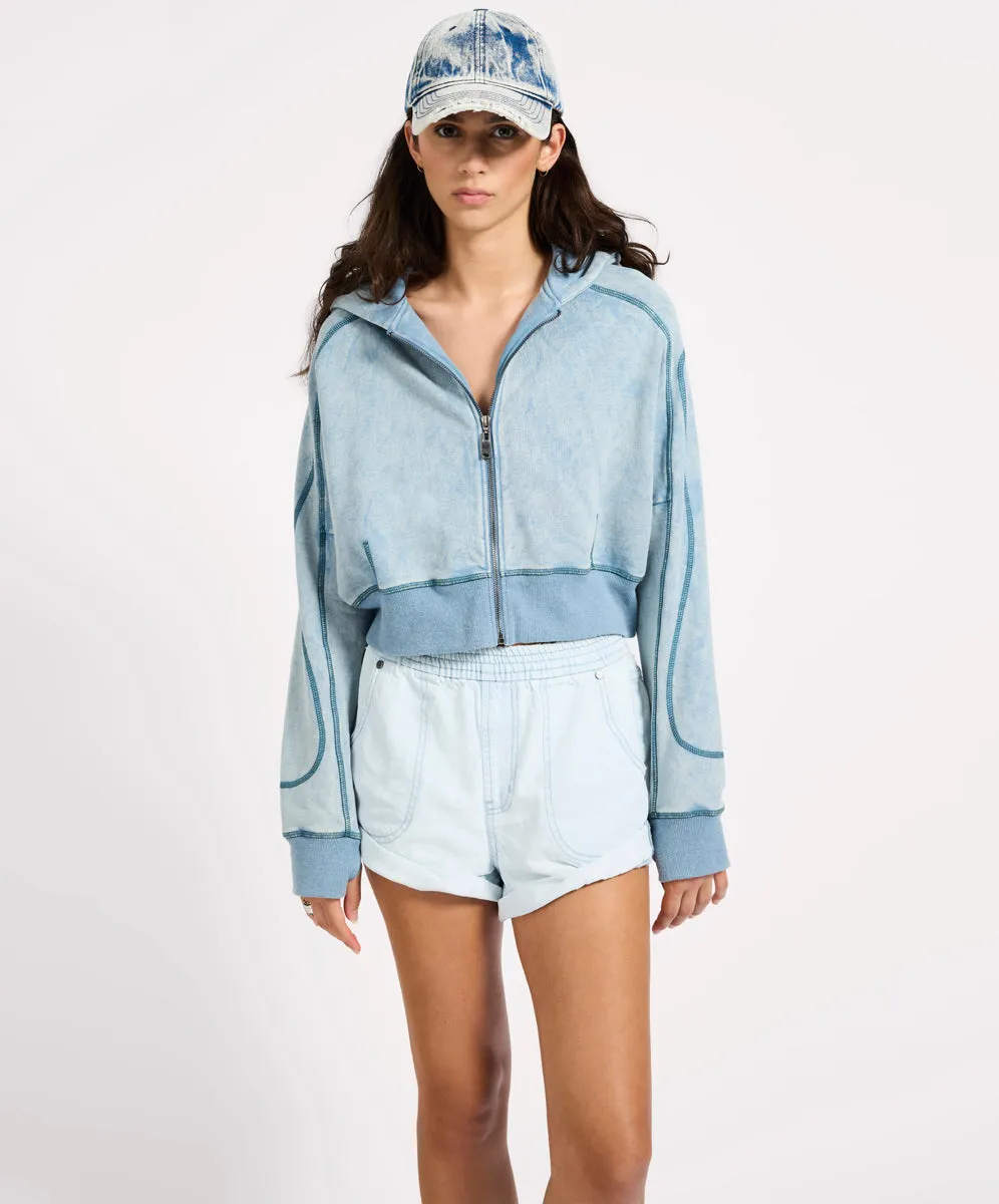 Cropped Fleece Zip Hoody - Washed Blue sold by One Teaspoon product image thumbnail 4