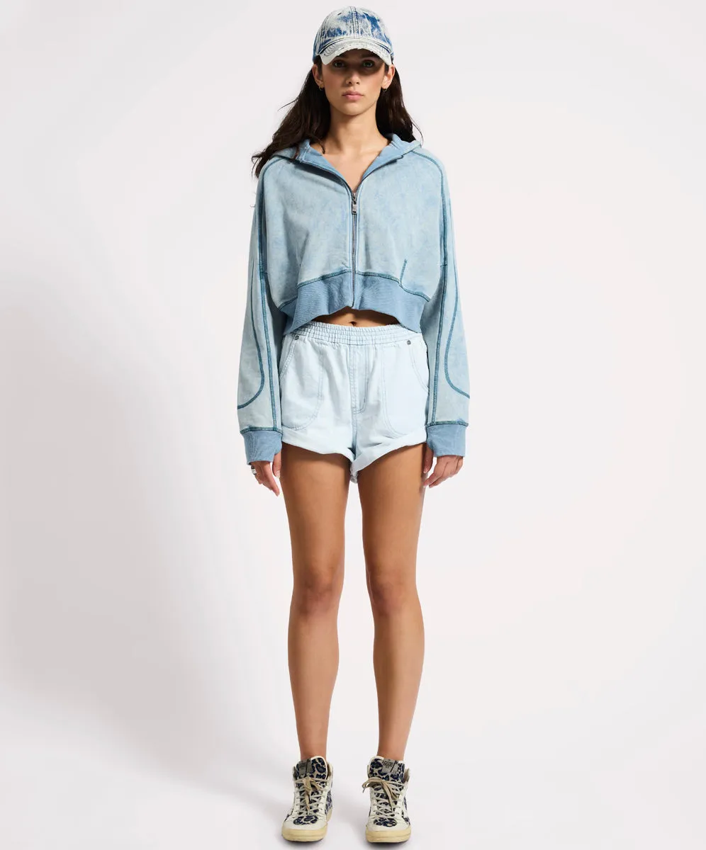 Cropped Fleece Zip Hoody - Washed Blue sold by One Teaspoon product image thumbnail 3