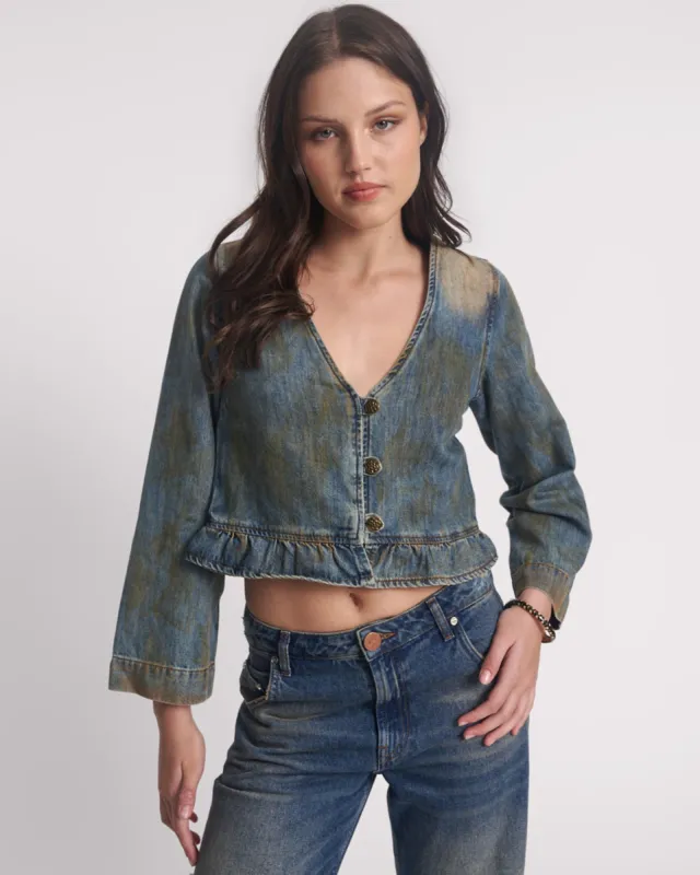 Denim Frill Backless Crop Top - Lucia Blue sold by One Teaspoon