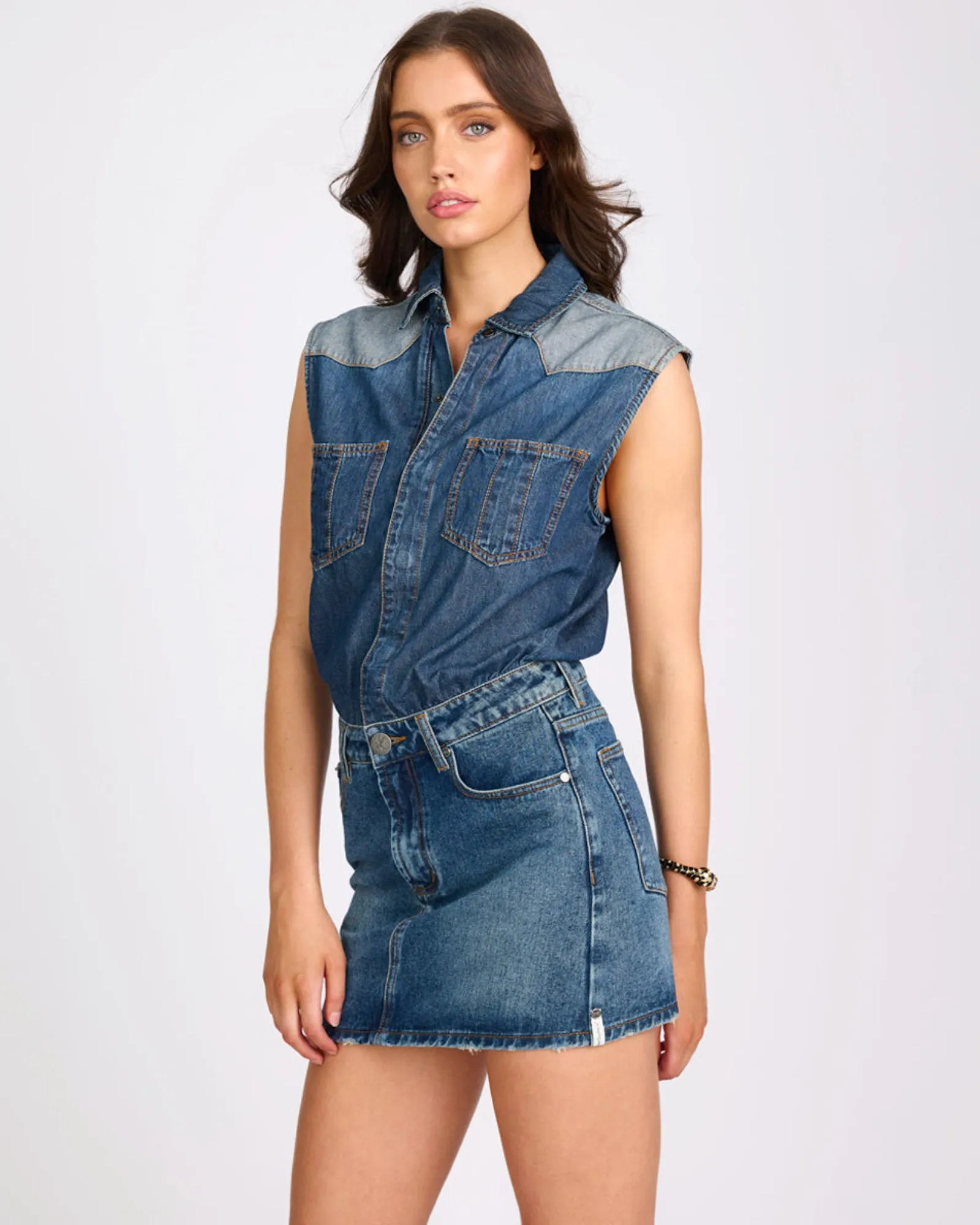 Sloane Mini Denim Dress - Phoenix Blue sold by One Teaspoon product image thumbnail 4