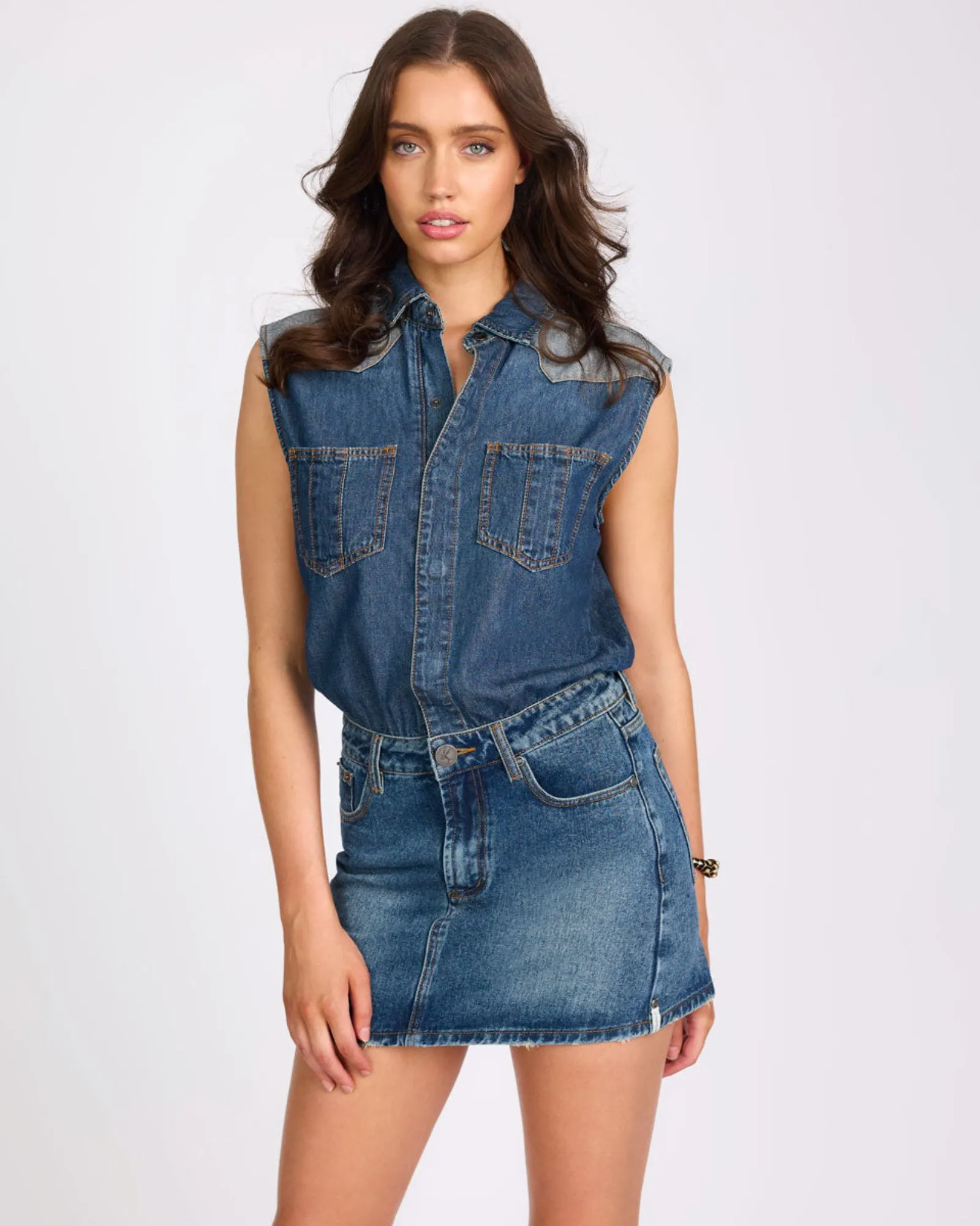 Sloane Mini Denim Dress - Phoenix Blue sold by One Teaspoon product image thumbnail 3