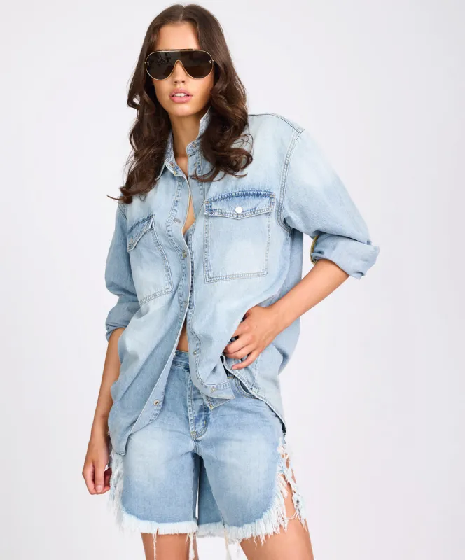 Essential Denim Shirt - Santa Cruz Blue sold by One Teaspoon