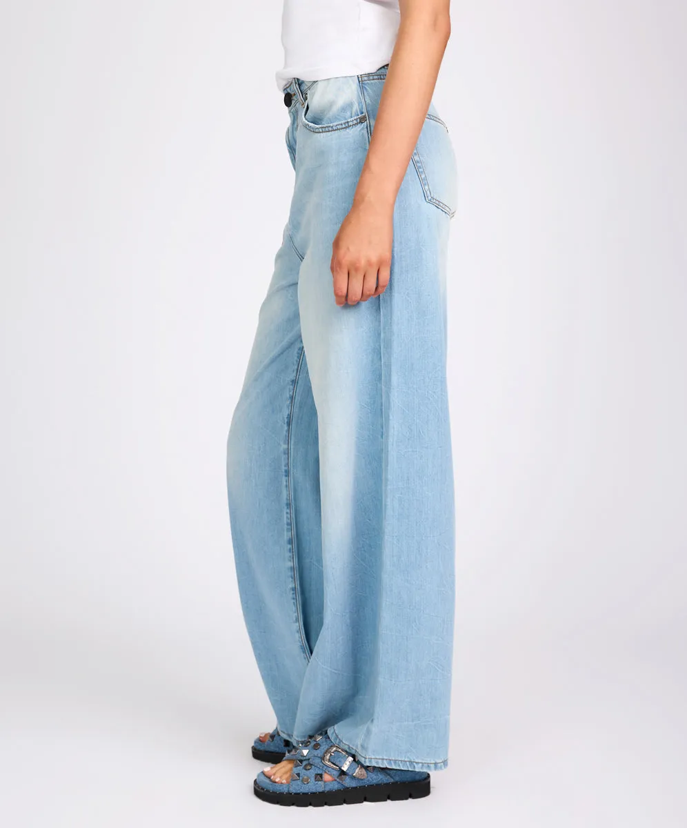 Love Machines Mid Waist Super Wide Leg Denim Jeans - Cool Blue sold by One Teaspoon product image thumbnail 5
