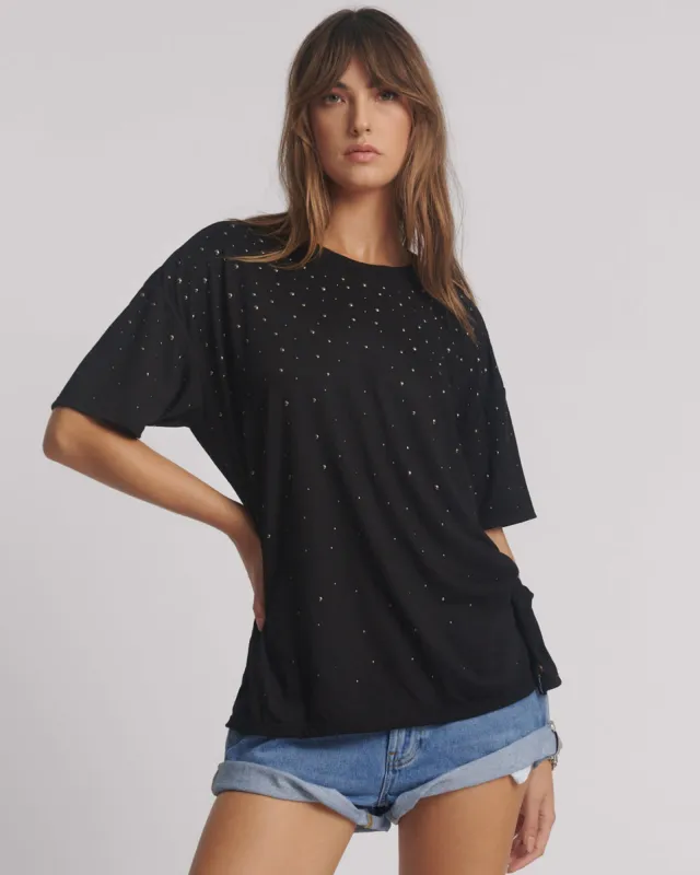 Studded Night Sky Linen Tee - Black made by One Teaspoon