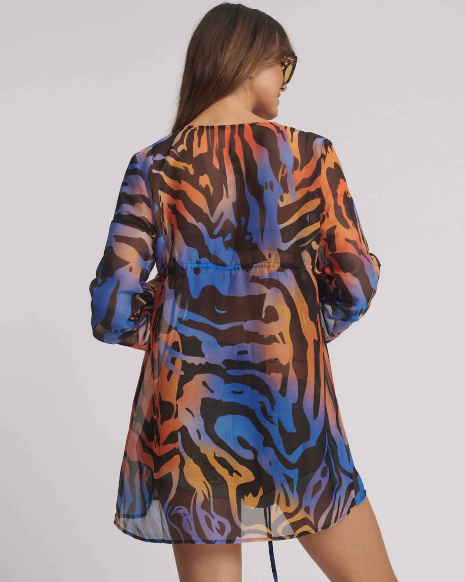 Tropical Chiffon Beach Cover Up Tie Top - Multi sold by One Teaspoon product image thumbnail 3