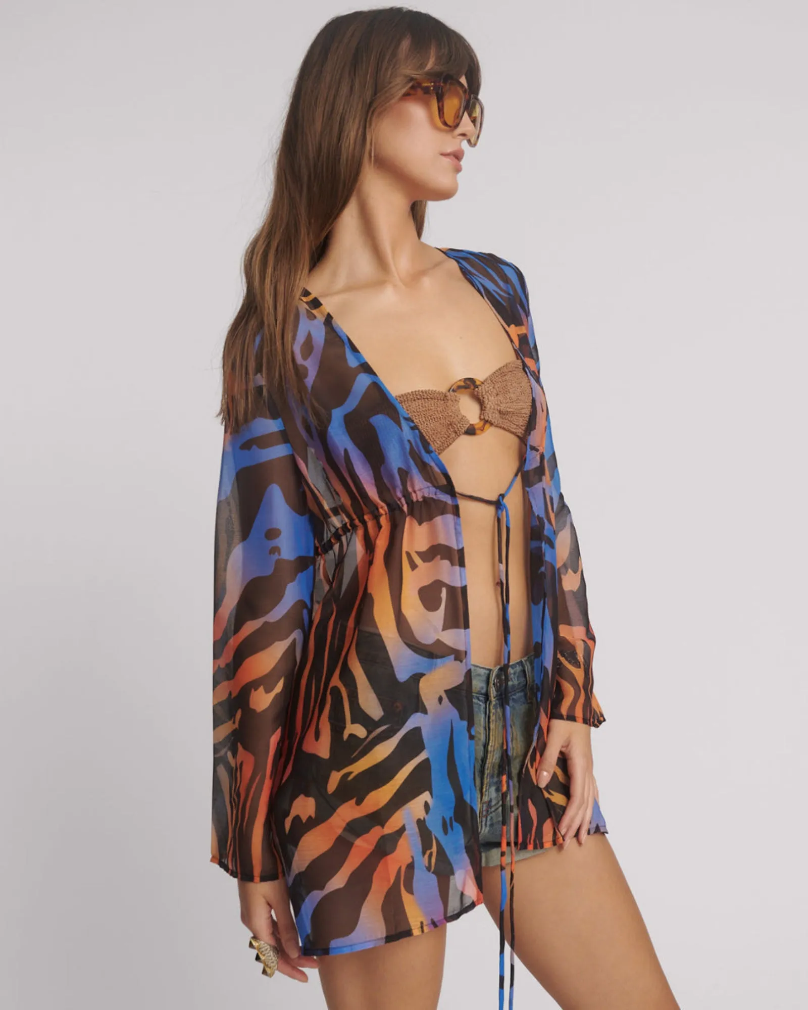 Tropical Chiffon Beach Cover Up Tie Top - Multi sold by One Teaspoon product image thumbnail 4