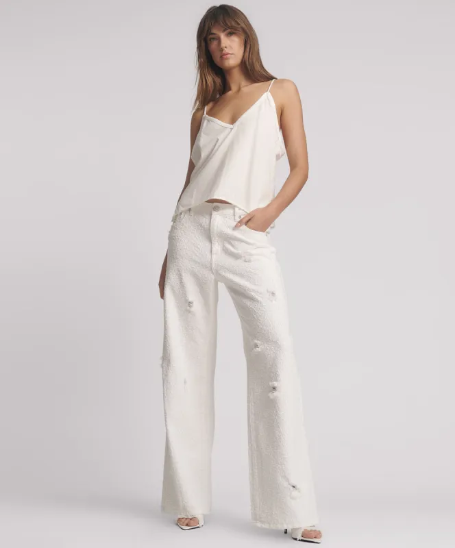 Jackson Mid Waist Wide Leg Denim Jeans - Textured White sold by One Teaspoon