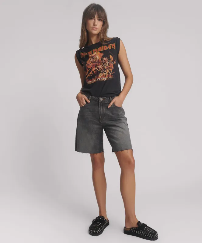 Jacksons Mid Waist Wide Leg Denim Shorts - Worn Black made by One Teaspoon