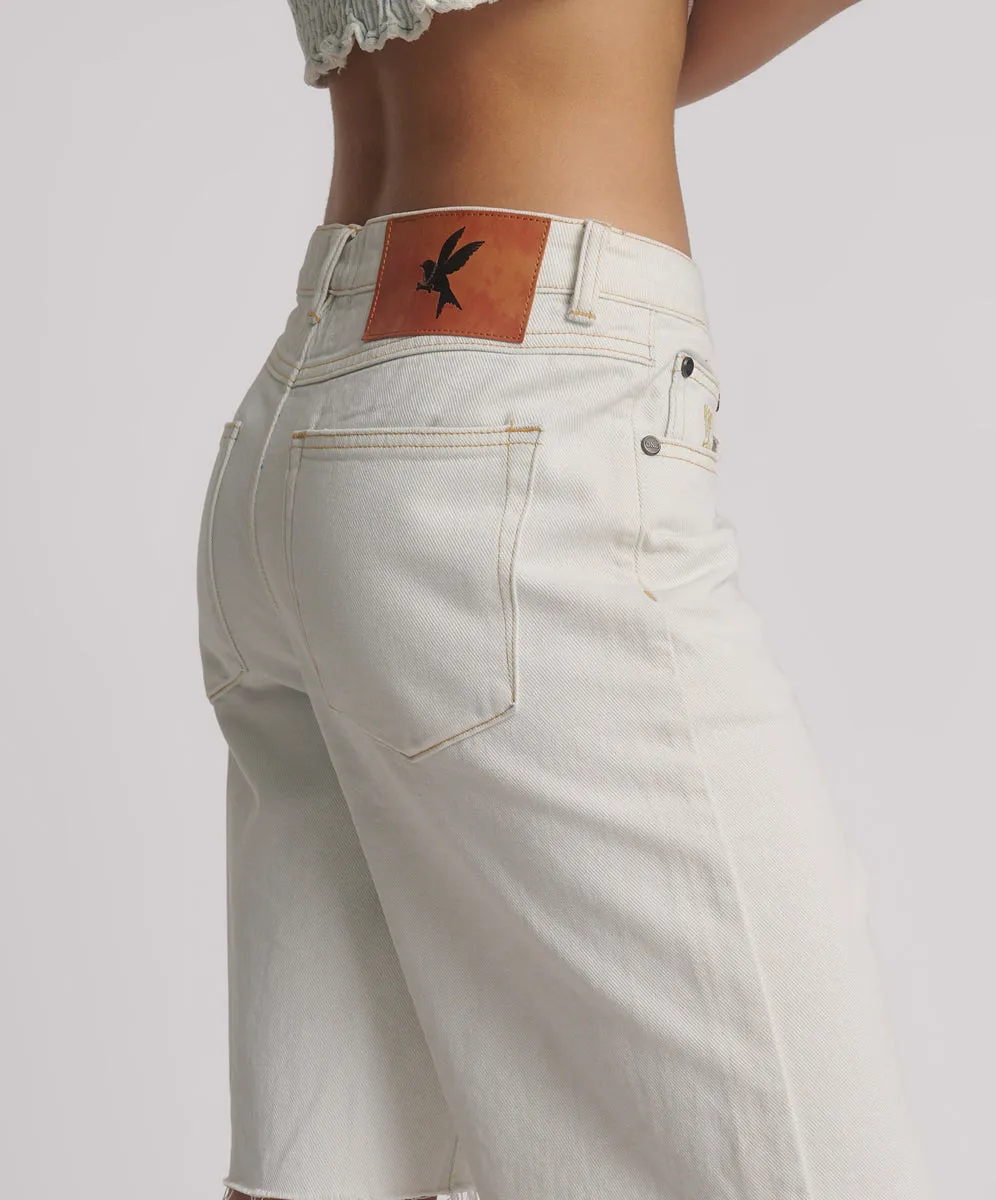 Le Cats Mid Waist Wide Leg Boyfriend Denim Jorts - Le Surf Blue sold by One Teaspoon product image thumbnail 5