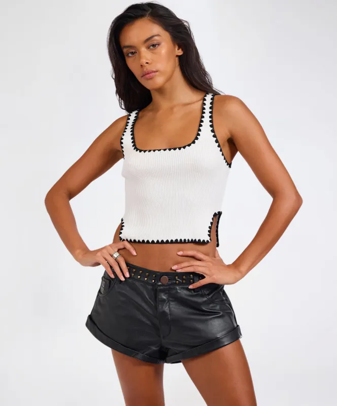 Knitted Scallop Tank Top - Cream sold by One Teaspoon