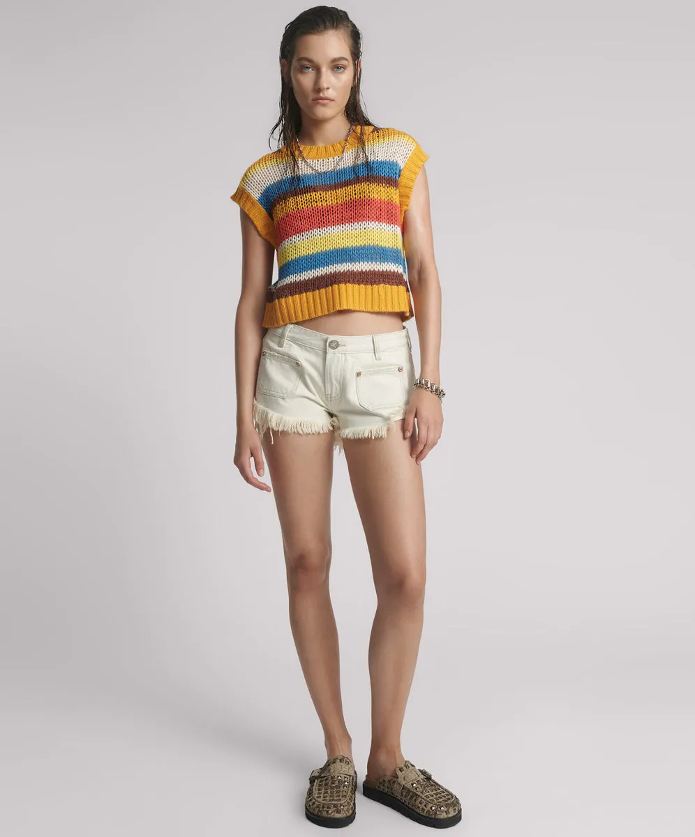 Retro Dukes Low Waist Mini Denim Shorts - Blue Cream sold by One Teaspoon