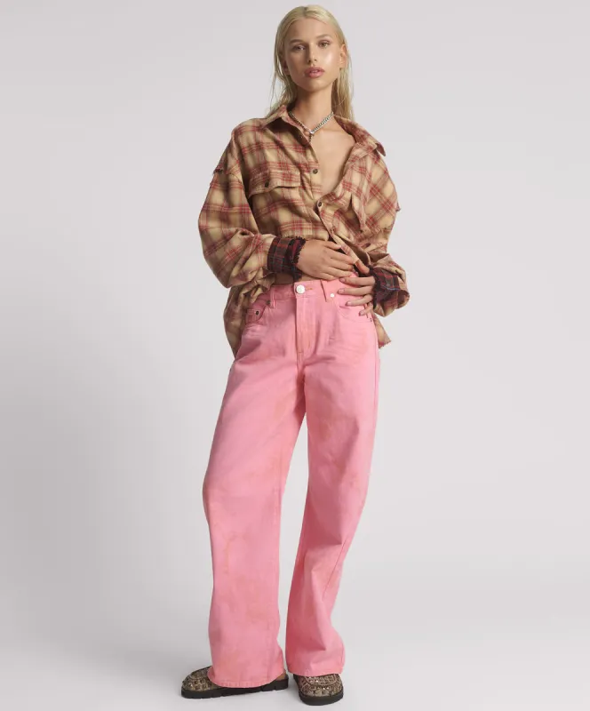 Jackson Mid Waist Wide Leg Denim Jeans - Pink Kiss sold by One Teaspoon