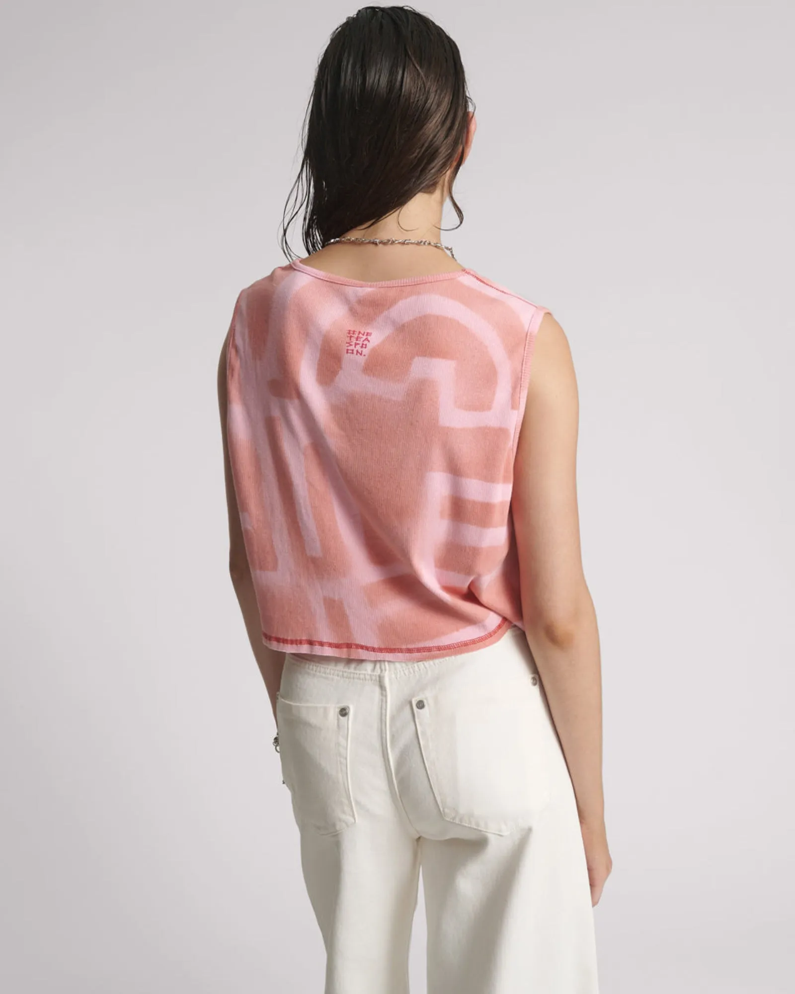 Gloria Moai V-Front Hand Painted Rib Tank Top - Pink sold by One Teaspoon product image thumbnail 3