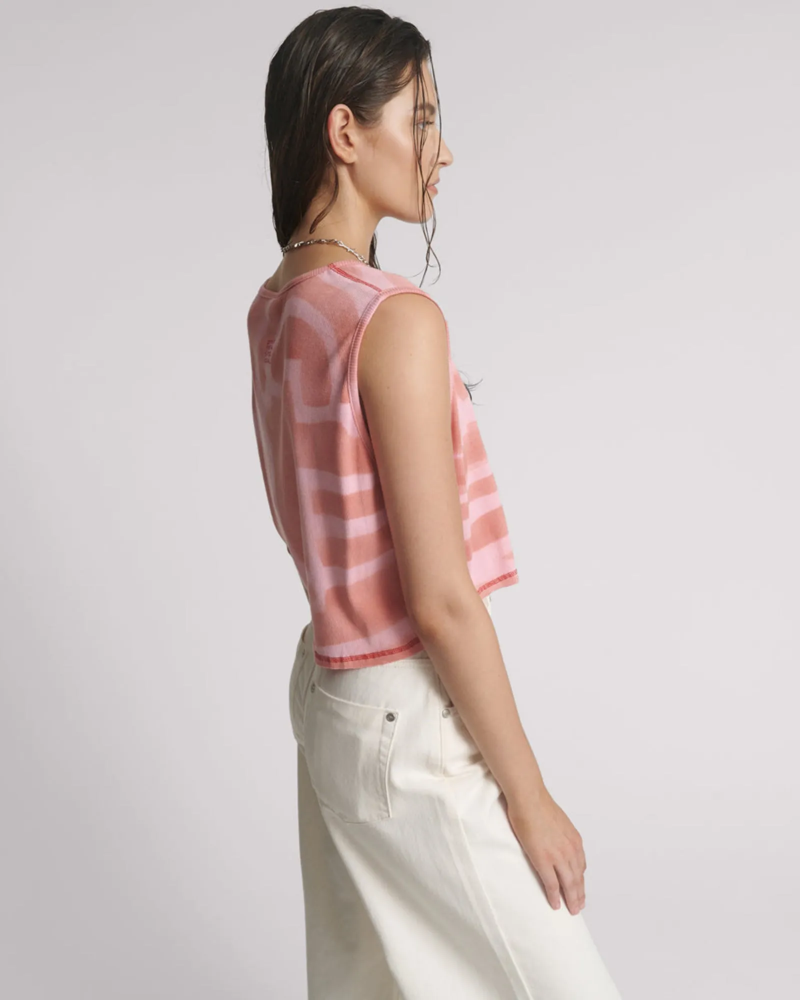 Gloria Moai V-Front Hand Painted Rib Tank Top - Pink sold by One Teaspoon product image thumbnail 4