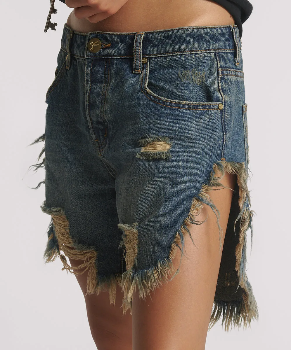 Frankies Low Waist Long Length Denim Shorts - Dirty Blue Love sold by One Teaspoon product image thumbnail 4