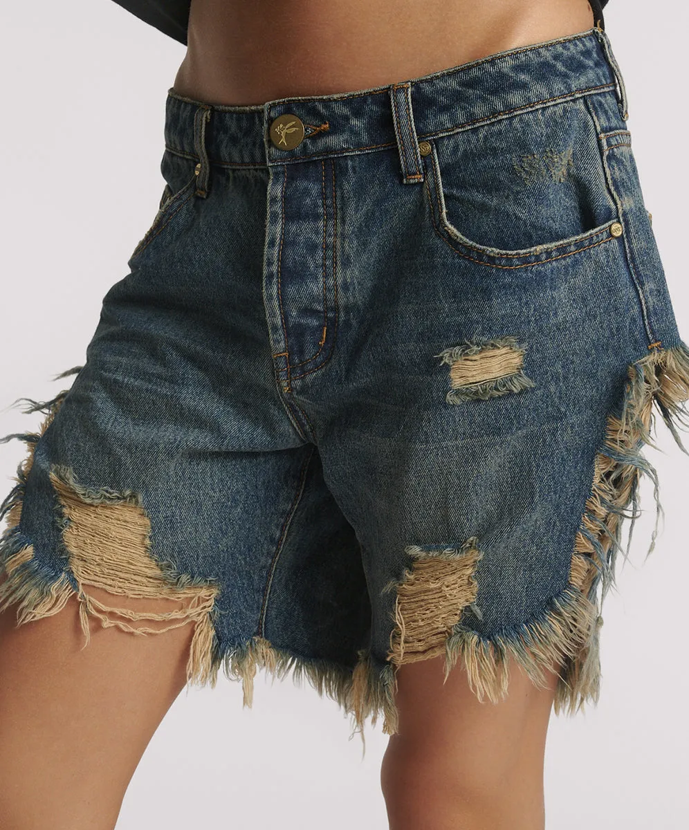 Frankies Low Waist Long Length Denim Shorts - Dirty Blue Love sold by One Teaspoon product image thumbnail 3