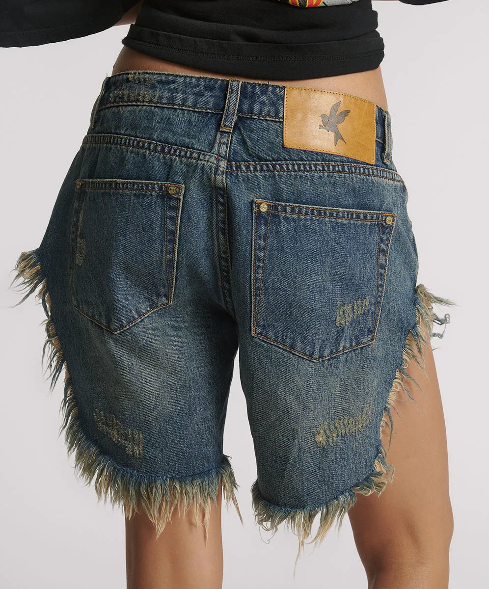 Frankies Low Waist Long Length Denim Shorts - Dirty Blue Love sold by One Teaspoon product image thumbnail 5