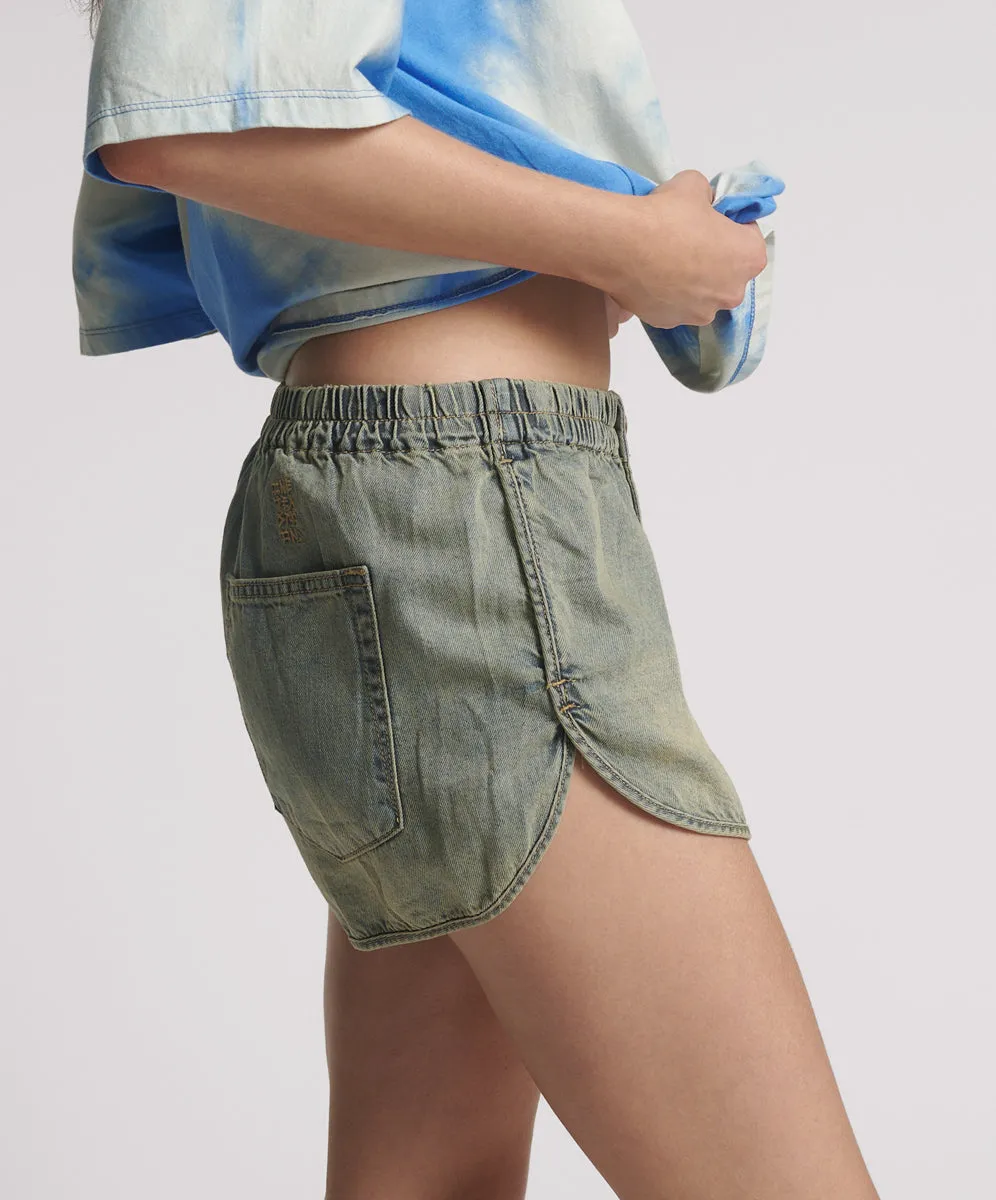 Dylan Low Waist 70s Elasticated Denim Shorts - Blue Sand sold by One Teaspoon product image thumbnail 5