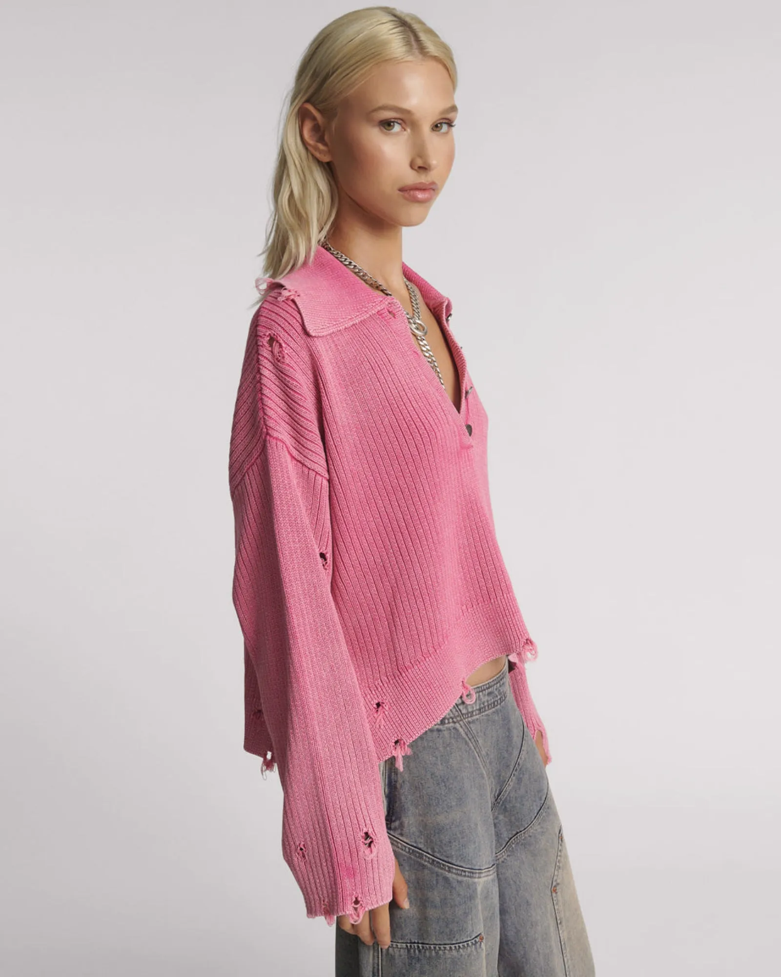 Rib College Pullover Sweater - Pink sold by One Teaspoon product image thumbnail 4
