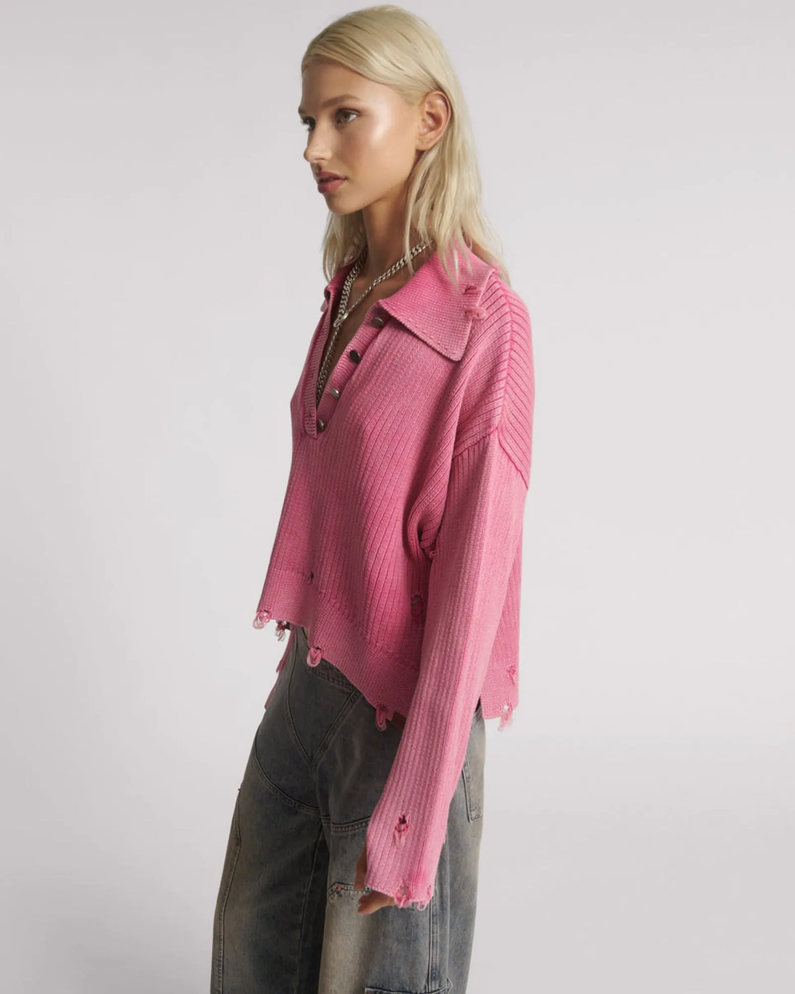 Rib College Pullover Sweater - Pink sold by One Teaspoon product image thumbnail 5