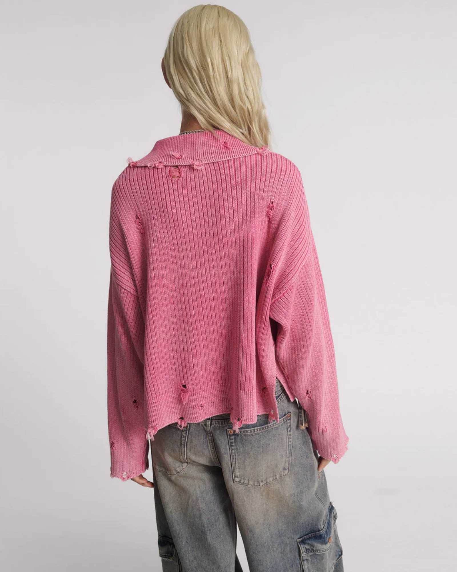 Rib College Pullover Sweater - Pink sold by One Teaspoon product image thumbnail 3