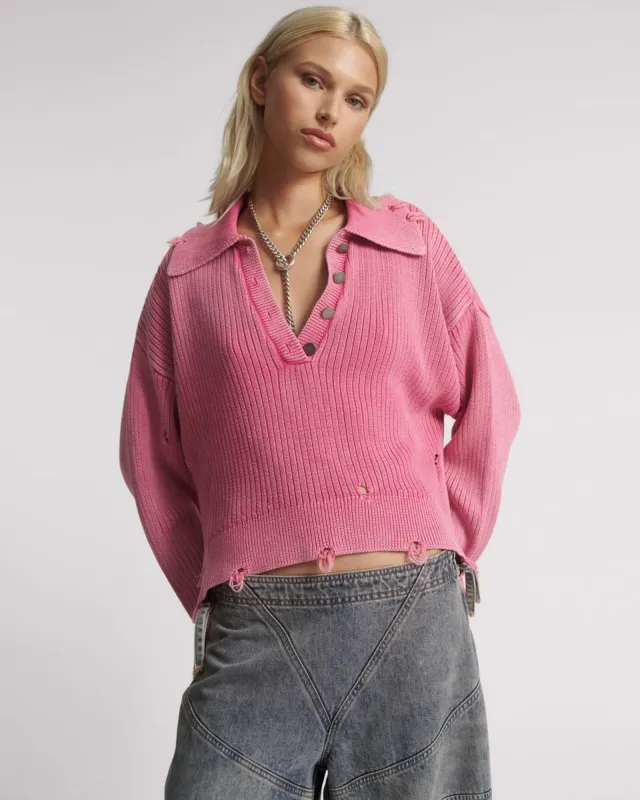 Rib College Pullover Sweater - Pink sold by One Teaspoon
