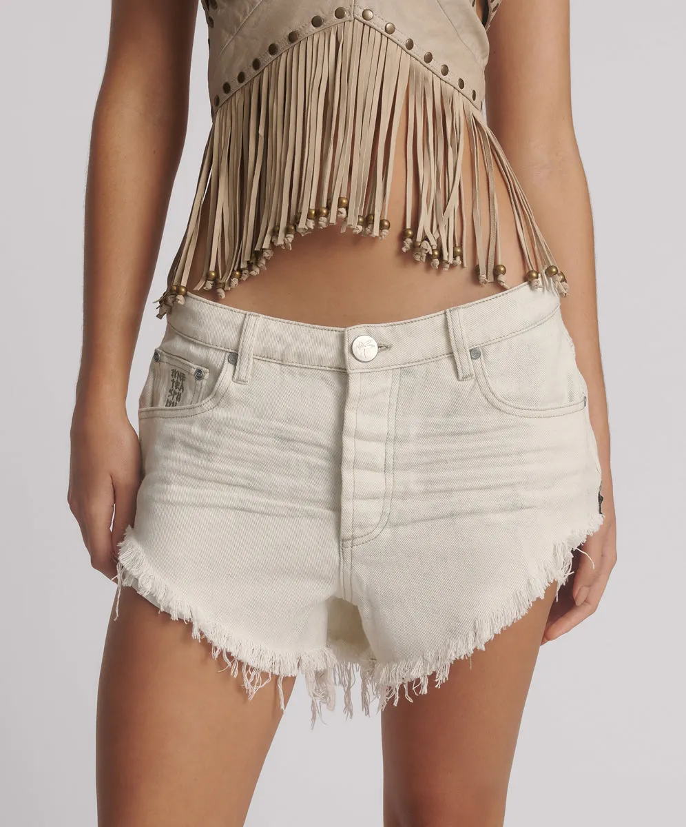Rollers Low Waist Denim Shorts - Pebble White sold by One Teaspoon product image thumbnail 3