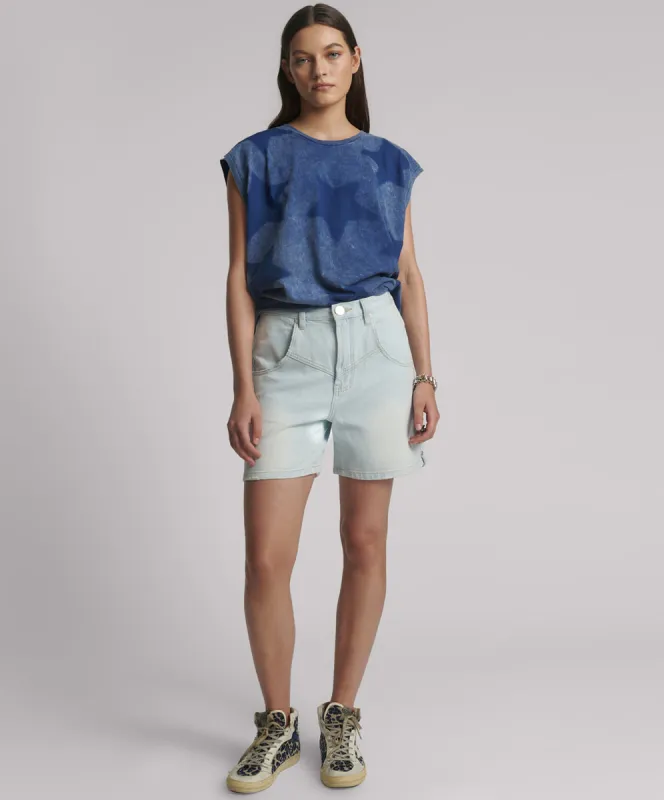 Kinks Mid Waist Long Length Denim Shorts - Le Surf sold by One Teaspoon