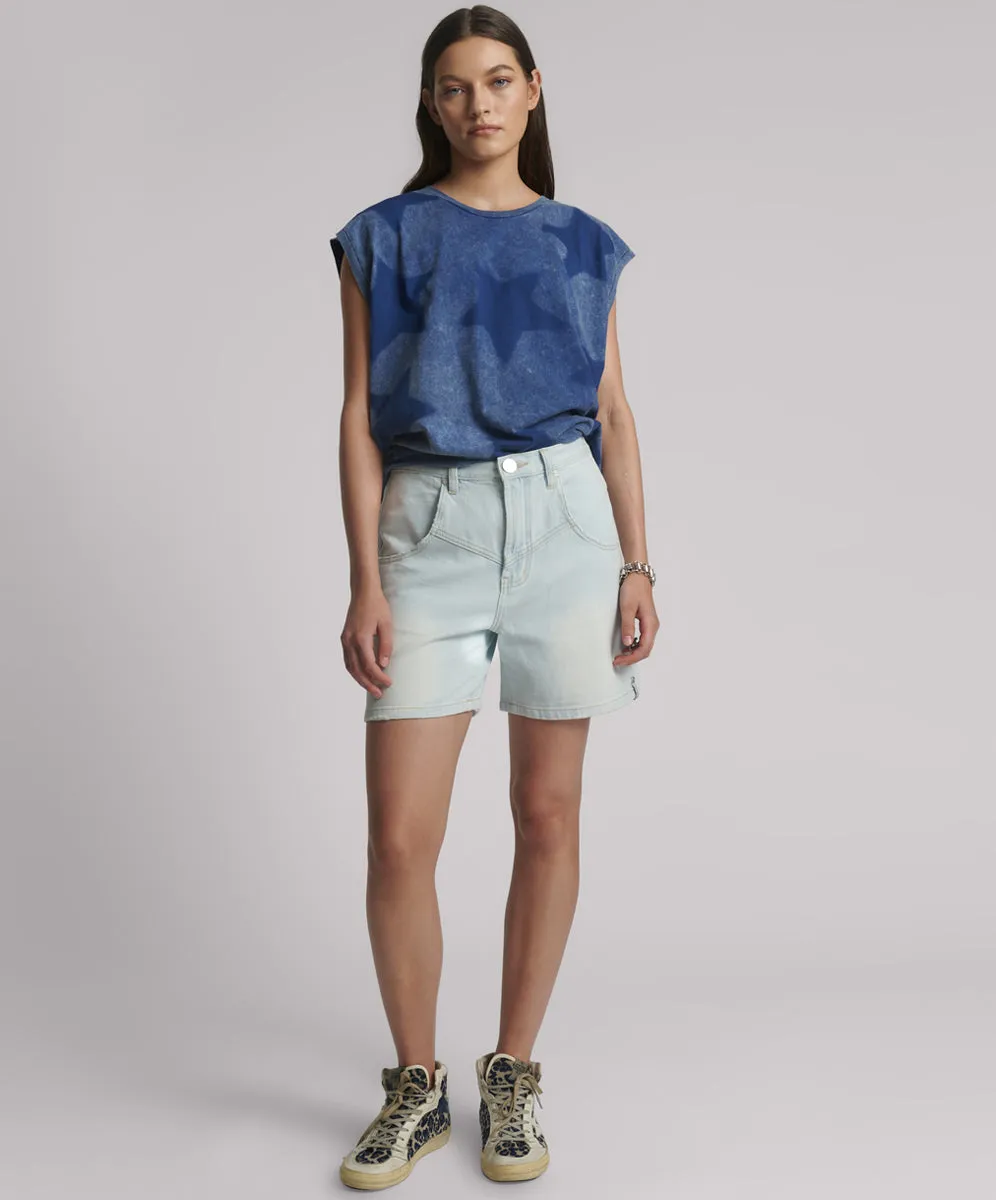 Kinks Mid Waist Long Length Denim Shorts - Le Surf sold by One Teaspoon