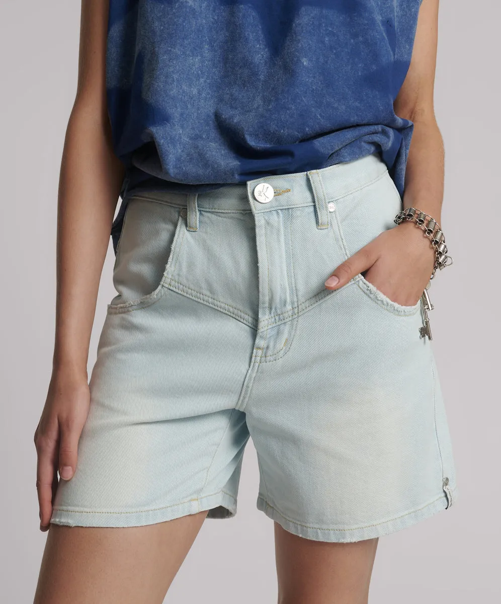 Kinks Mid Waist Long Length Denim Shorts - Le Surf sold by One Teaspoon product image thumbnail 2