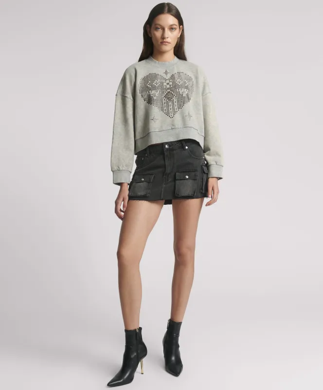 Sloane Low Waist Denim Mini Skirt - Faded Black sold by One Teaspoon