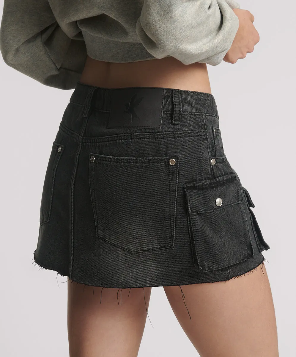 Sloane Low Waist Denim Mini Skirt - Faded Black sold by One Teaspoon product image thumbnail 4