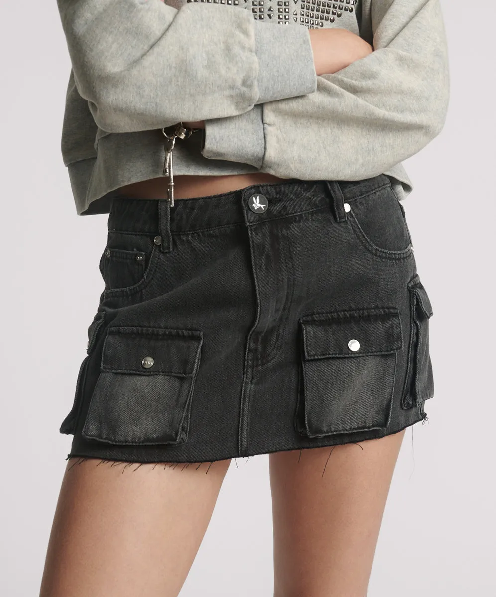 Sloane Low Waist Denim Mini Skirt - Faded Black sold by One Teaspoon product image thumbnail 3