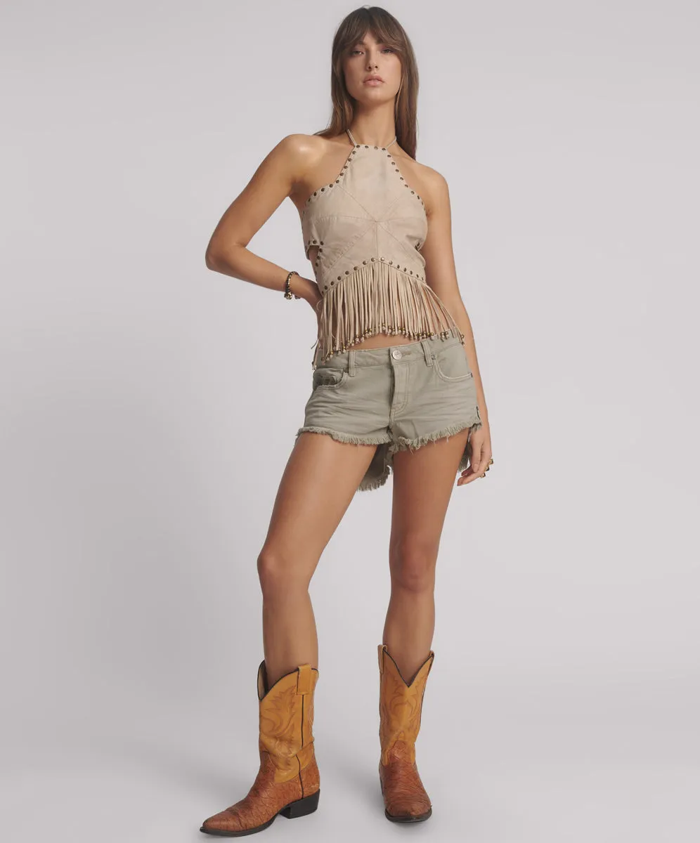 Bonitas Low Waist Denim Shorts - Faded Khaki sold by One Teaspoon