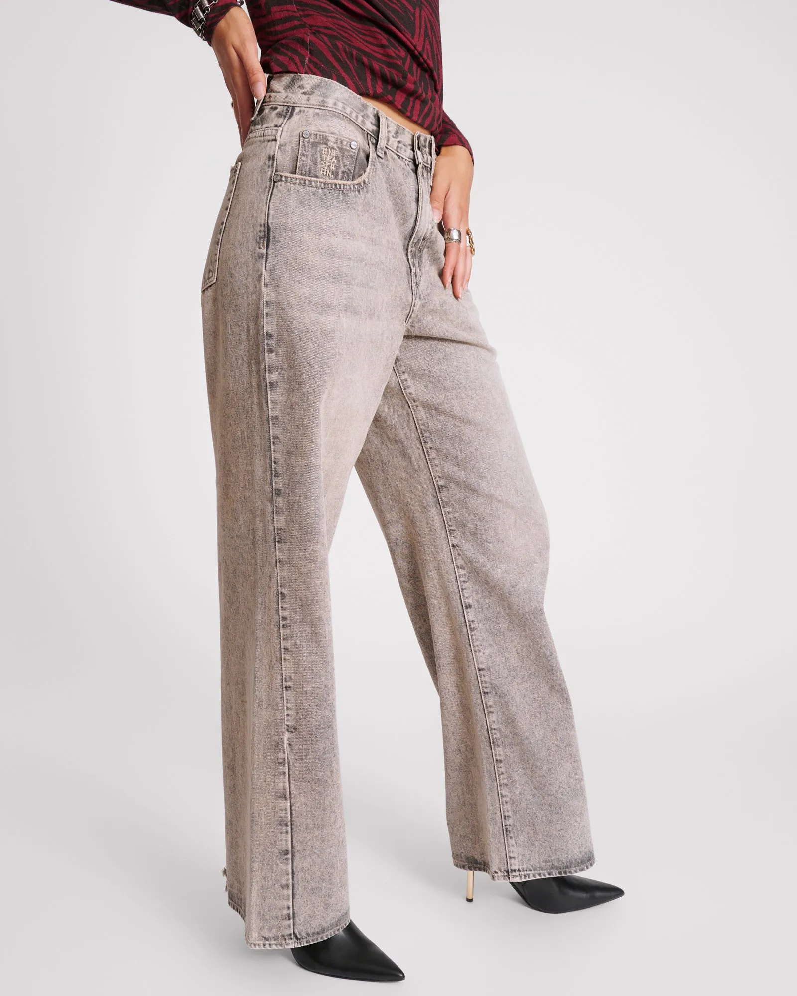 Jackson Mid Waist Wide Leg Denim Jeans - Dusty Smoke sold by One Teaspoon product image thumbnail 5
