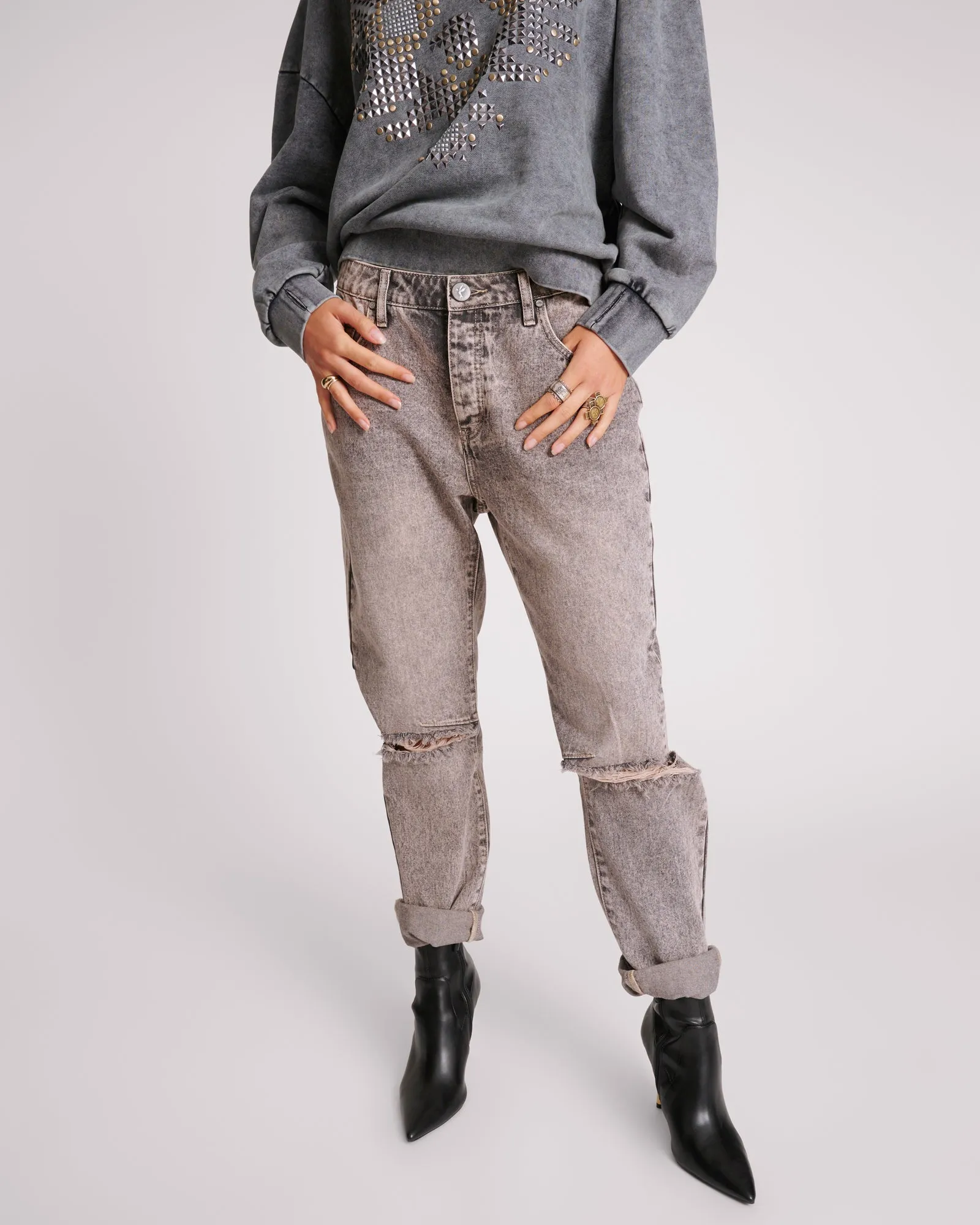 Saints Low Waist Boyfriend Denim Jeans - Dusty Smoke sold by One Teaspoon product image thumbnail 2