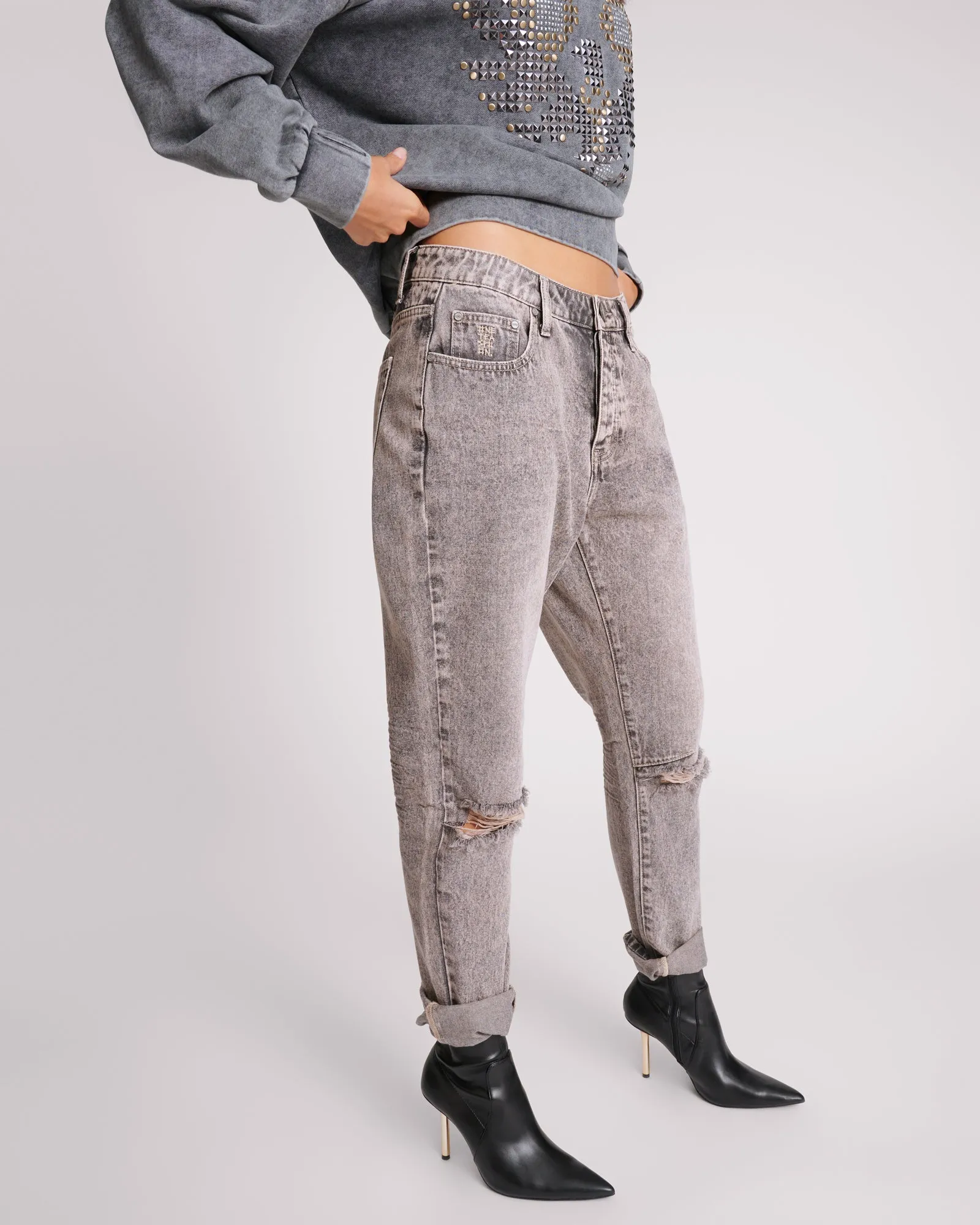 Saints Low Waist Boyfriend Denim Jeans - Dusty Smoke sold by One Teaspoon product image thumbnail 5