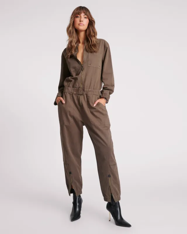Dark Romance Jumpsuit - Dark Khaki sold by One Teaspoon
