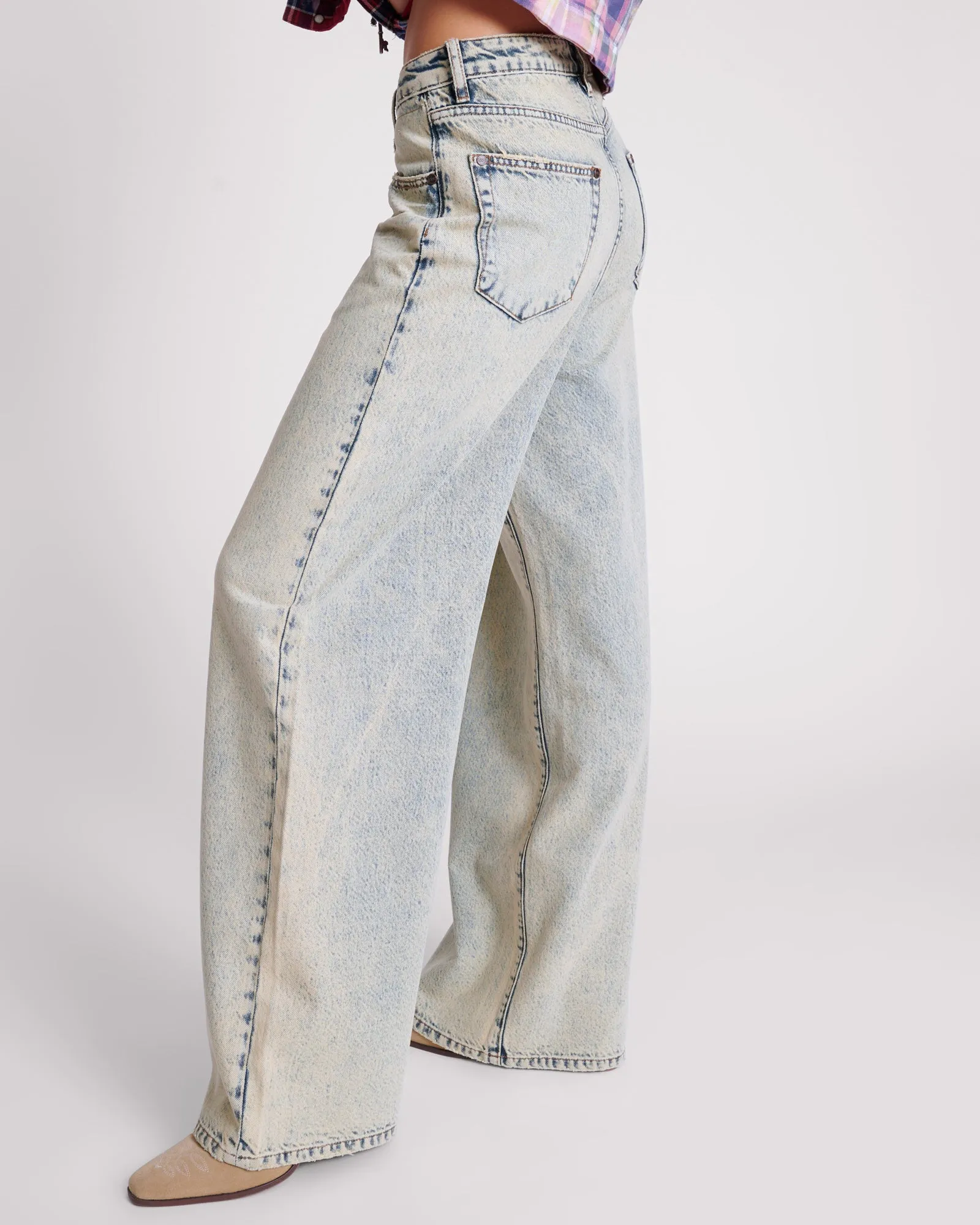 Love Machines Mid Waist Super Wide Leg Denim Jeans - Blue Dust sold by One Teaspoon product image thumbnail 3