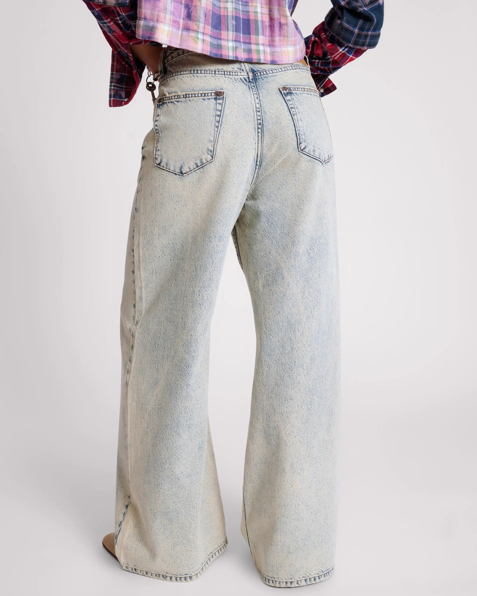 Love Machines Mid Waist Super Wide Leg Denim Jeans - Blue Dust sold by One Teaspoon product image thumbnail 4
