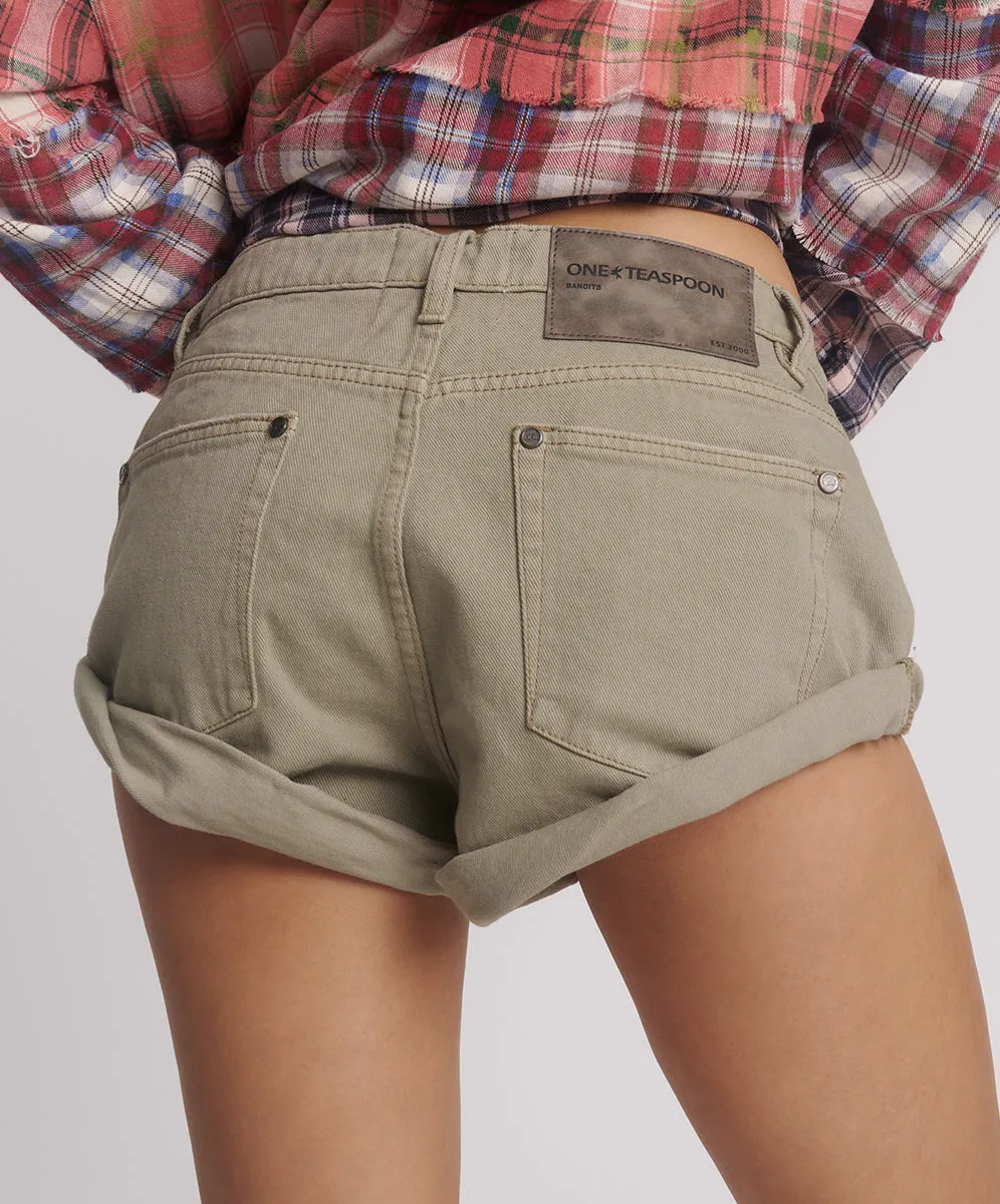 Bandits Low Waist Denim Shorts - Faded Khaki sold by One Teaspoon product image thumbnail 5