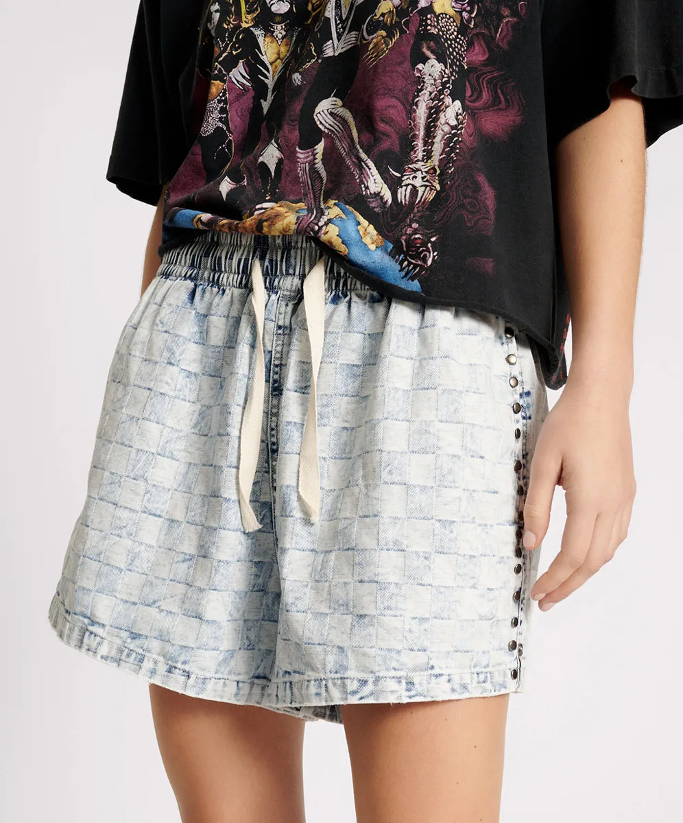 Boxer Low Waist Denim Shorts - Acid Check sold by One Teaspoon product image thumbnail 3