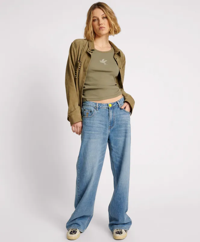 Jackson Mid Waist Wide Leg Denim Jeans - Blue Rapture sold by One Teaspoon