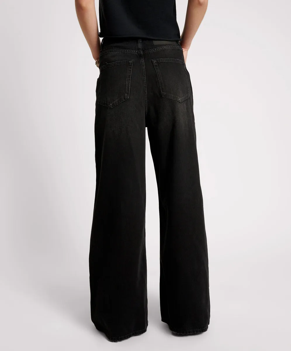 Love Machines Mid Waist Super Wide Leg Denim Jeans - Washed Black sold by One Teaspoon product image thumbnail 4