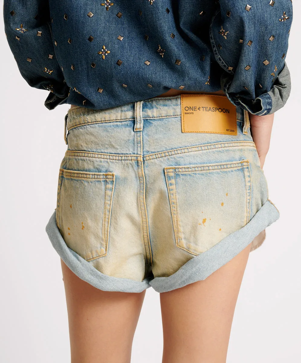 Bandits Low Waist Denim Shorts - Dirty Kansas Blue sold by One Teaspoon product image thumbnail 4