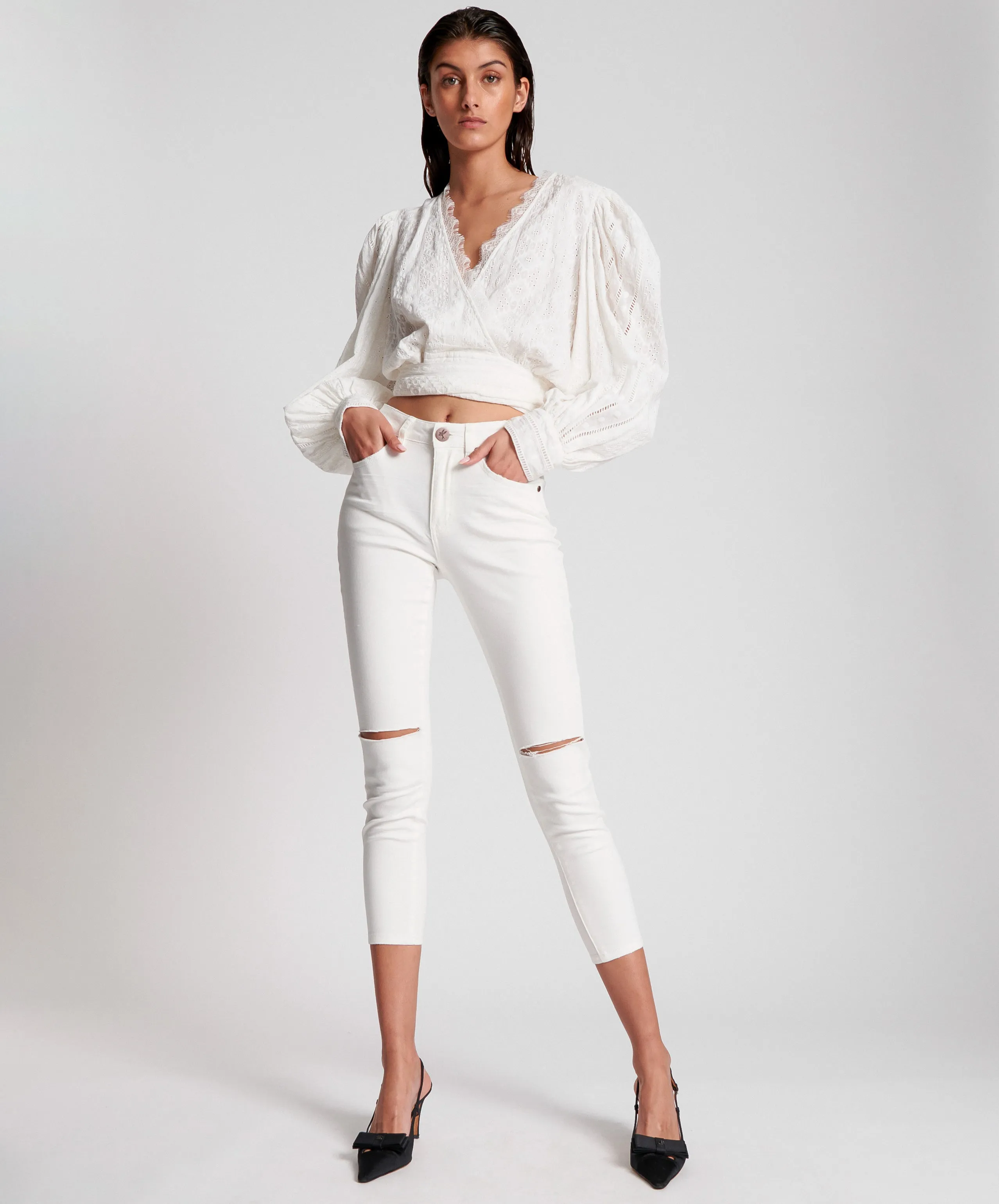 Freebirds II High Waist Stretch Skinny Denim Jeans - True White sold by One Teaspoon